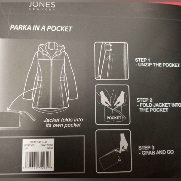 Women’s Light Rain Travel Jacket with Built In Travel Pouch by Jones of New York - Picture 5 of 5